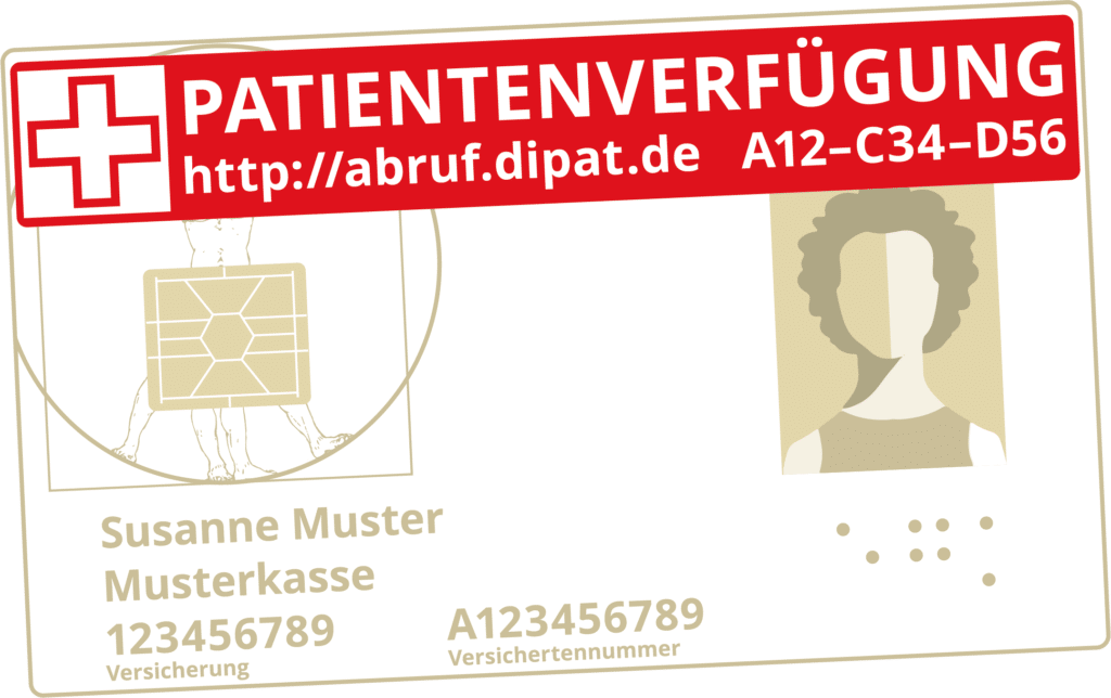 Bild zeigt einen DIPAT Aufkleber zum Abruf einer Patientenverfügung